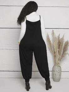 SHEIN CURVE+ 大碼素色吊帶連體褲不帶T恤 - 黑色 - 查看 2