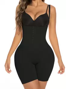 SHEIN Hook And Eye Shapewear Romper Without Liner - Black - View 6