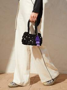 SHEIN VCAY Women's Woven Shoulder Bag, Simple & Fashionable & Versatile - Black - View 6