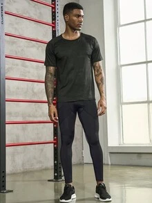 男士腰部字母條帶運動褲襪 - 黑色 - 查看 6