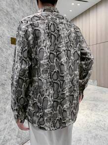Claim Dot Men Snakeskin Print Graphic Long Sleeve Shirt For Party, Friends, Fall
