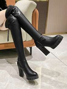 Ladies' Knee-high Boots - Black - View 2