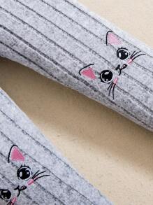 SHEIN 女小童2入組蝴蝶圖案條紋針織緊身打底褲