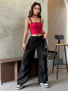 SHEIN EZwear Top De Tirantes Para Verano Con Estampado De Araña Y Cinta Contrastante