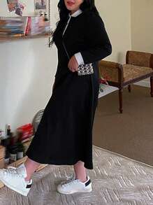 Dazy Plus Vestido Con Cuello De Polo Con Detalles De Contraste - Negro - Ver 7