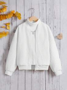 SHEIN Tween Girl 1pc Zip Up Bomber Jacket - White - View 1