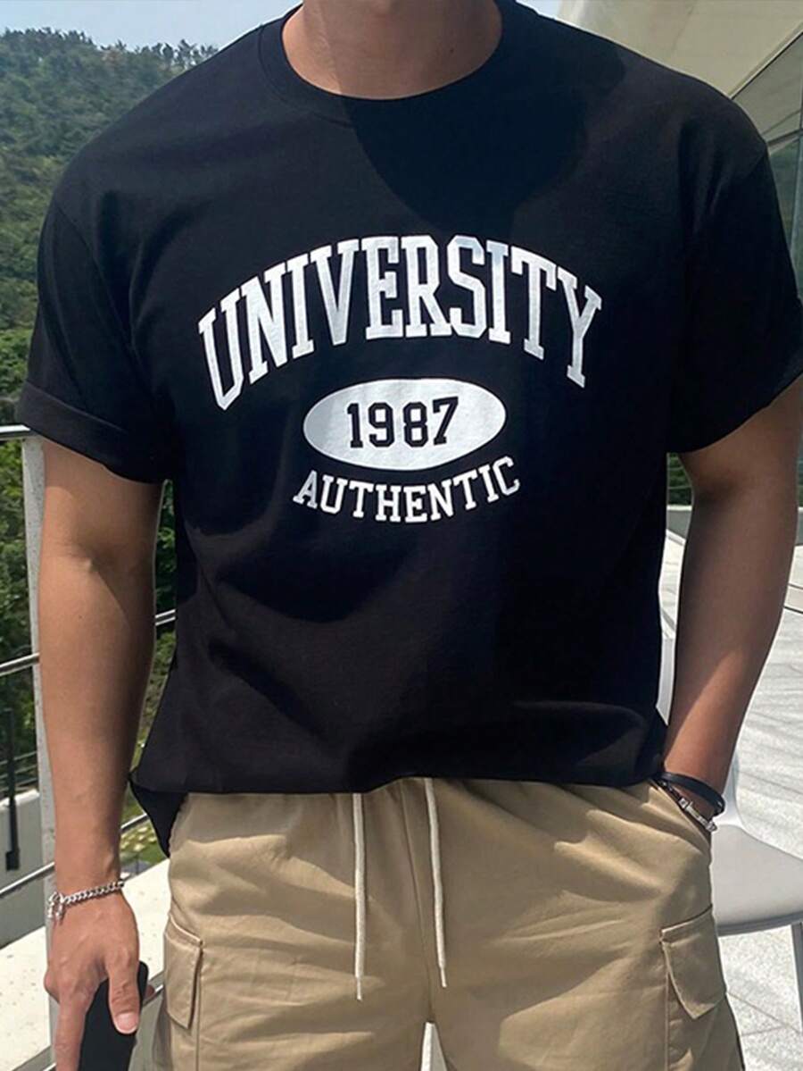 DAZY Hombres Camiseta con estampado de letra - Negro - Ver 1