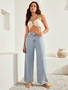 SHEIN High Waist Wide Leg Jeans - Baby Blue - View 4