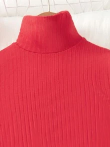 SHEIN Sparklyn 女大童荷葉邊高領T恤&紙袋腰腰帶長褲 - 紅色 - 查看 3