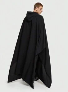 ROMWE MEN ROMWE Avant 男士素色連帽斗篷夾克 - 黑色 - 查看 4