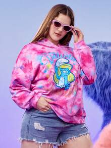 SHEIN X The Smurfs Áo nỉ rộng tay, nhuộm tie-dye, in hình hoạt hình. - Nhiều màu - Xem 6