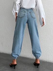 EURMUSE High Waist Jogger Jeans - Light Wash - View 2