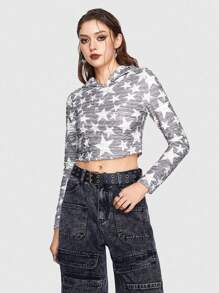 Grunge Punk Camiseta estampado de cráneo crop con capucha - Multicolor - Ver 5