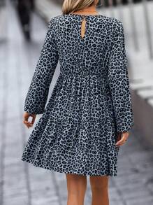 SHEIN LUNE 豹紋印花荷葉邊娃娃裙 - 霧霾藍 - 查看 2