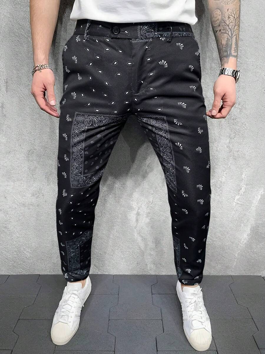 Manfinity Homme Nam In hoa Paisley khăn quàng cổ Quần tây - màu đen - Xem 1