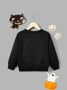 年輕女孩們標語圖案落肩袖運動衫 - 黑色 - 查看 2