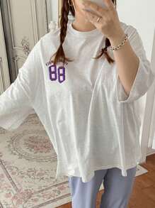 Dazy Plus Letter Print T-Shirt - Light Grey - View 7