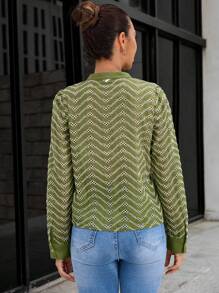 GENKIRA Print Button Front Blouse Fall Cloth For Women - Olive Green - View 2
