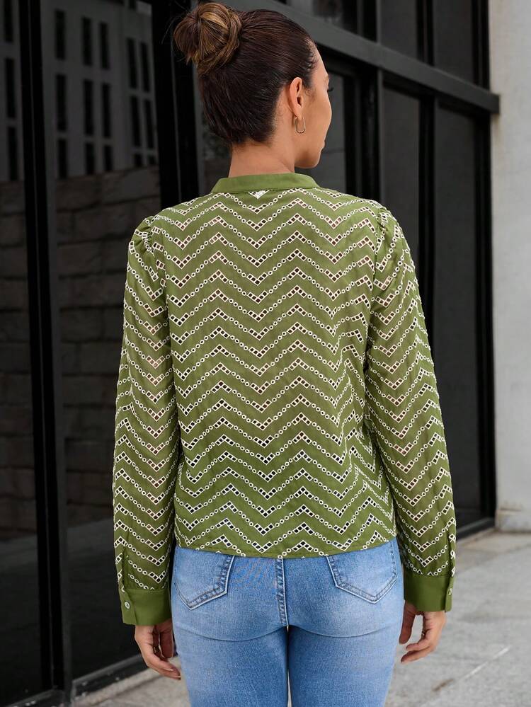 Print Button Front Blouse Fall Cloth For Women