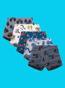 Young Boy 5pcs Cartoon Graphic Boxer Brief - Multicolor - View 1