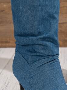 Wide Calf Western Cowboy Blue Boots - Blue - View 2