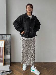 FRIFUL 插肩袖抽繩下擺抽繩下擺拉鍊按扣連帽夾克 - 黑色 - 查看 6