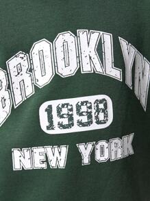 SHEIN Chàng trai trẻ Đồ họa Chữ cái Áo Hoodie & Quần thể thao - màu xanh lá - Xem 5