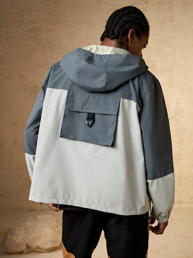 Men Letter Graphic Two Tone Hooded Softshell Jacket