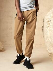 In My Nature Men Solid Drawstring Waist Outdoor Pants - Beige - View 4