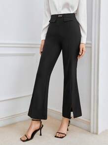 BizChic Split Hem Flare Leg Pants - Black - View 4