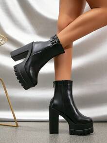 Women's Fashionable High Heel Motorcycle Boots In Black - Black - View 2