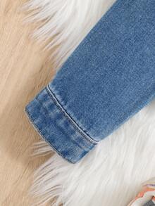 SHEIN Young Girl 1pc Flap Detail Denim Jacket - Medium Wash - View 5