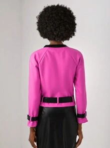 LARA SERRANO 拼接邊插肩袖金屬扣環腰帶夾克 - 粉色 - 查看 2
