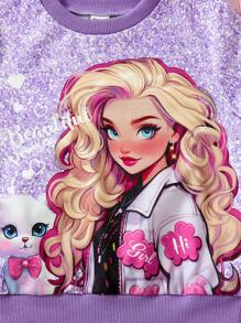 SHEIN Cô Gái Trẻ Đồ họa Hình Áo nỉ - Màu tím - Xem 3