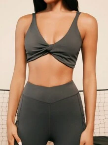 VARSITIE 運動瑜珈基本款胸圍杯& V腰坐墊,配件為背心和長褲套裝 - 深灰色 - 查看 4