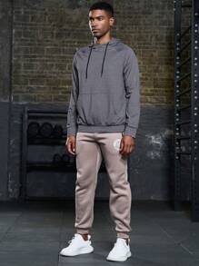 Manfinity Sport Corelite 男士插肩袖抽绳运动卫衣 - 灰色 - 查看 5