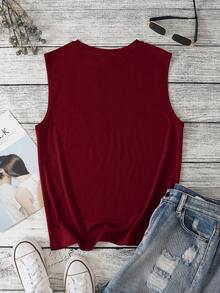 SHEIN EZwear Top tank con estampado de letra - Burdeos - Ver 2