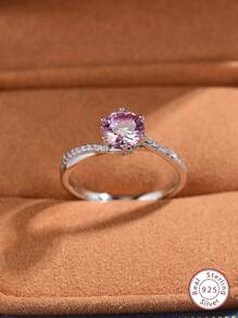 1入組1CT粉色莫桑石水鑽訂婚戒指婚戒適合女士S925純銀扭結戒指定情戒指永恆戒指週年紀念日情人節戒指奢華女士們首飾類禮物