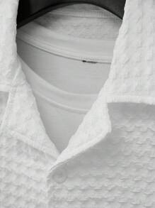 Manfinity Homme 男士纯色纽扣短袖休闲纯色衬衫 送给男朋友的礼物 - 白色 - 查看 4