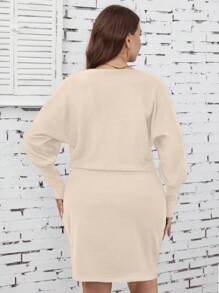 SHEIN Clasi Plus Batwing Sleeve Sweater Dress - Apricot - View 2