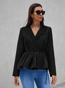 Aveloria Lapel Neck Knot Side Wrap Peplum Blazer Fall Cloth For Women - Black - View 1
