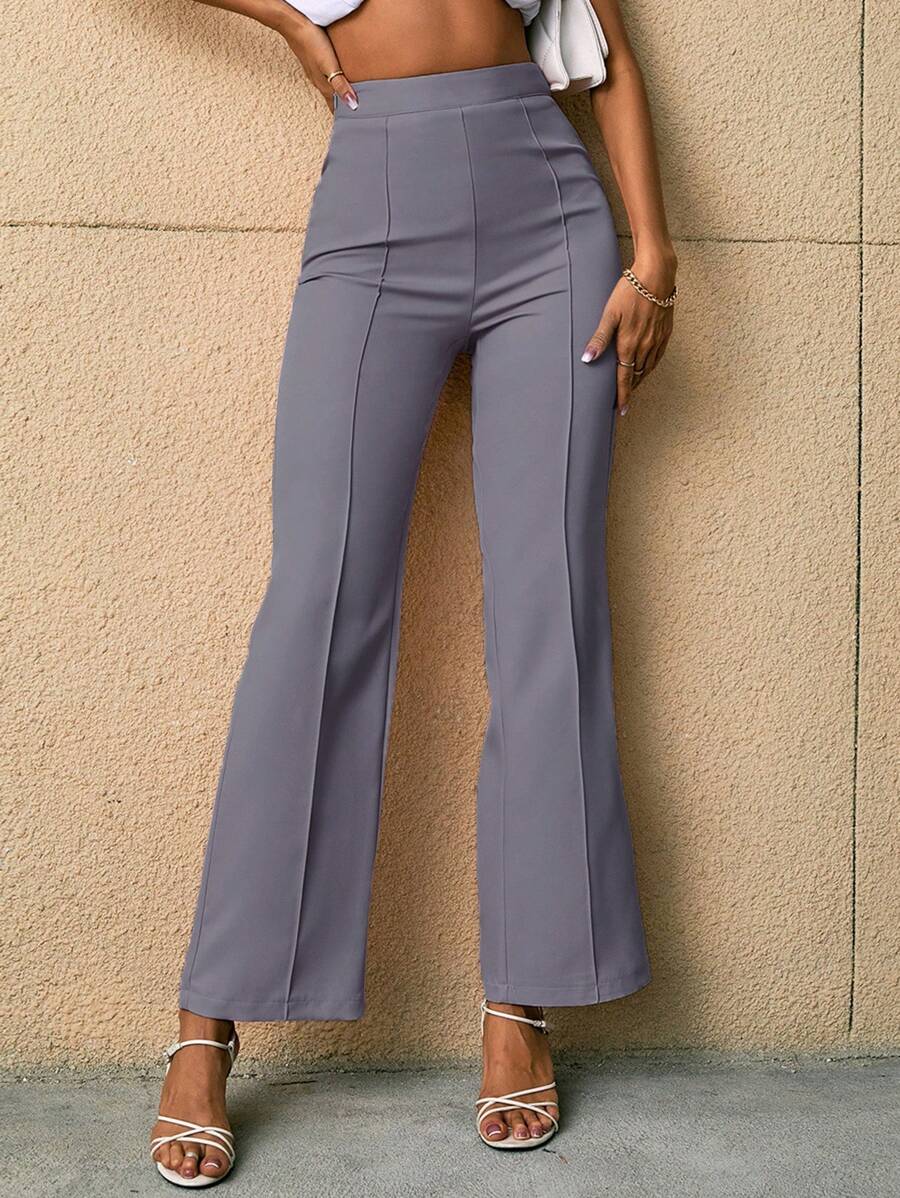 SHEIN Privé 高腰接縫細節長褲 - 淡紫色 - 查看 1