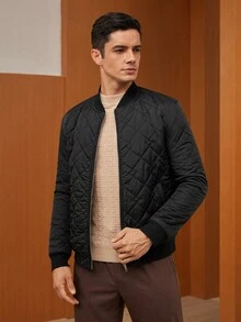 GENTILAND 男士拉鍊式夾棉飛行外套 - 黑色 - 查看 4