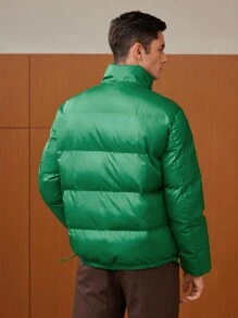 GENTILAND Oversized Men's Drawstring Hem Padded Coat - Green - View 5