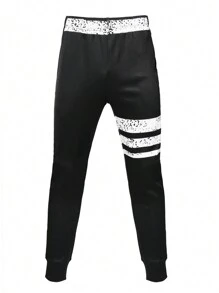 Gym Rark Boyfriend Style Men Striped & Dalmatian Print Sports Pants Sweat Pants - Black - View 4