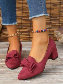 Fashionable And Versatile High-heeled Shoes With Bowknot Design For Women Suitable For Four Seasons - Burgundy - View 4