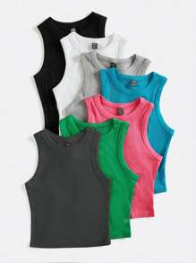 SHEIN BASICS 1入組素色條紋針織背心上衣