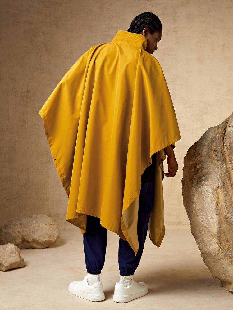 Men Funnel Neck Poncho Rain Jacket