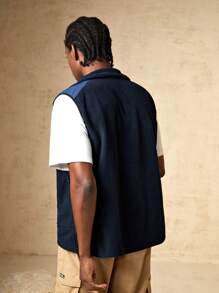 In My Nature Men Zip Up Vest Coat - Navy Blue - View 2