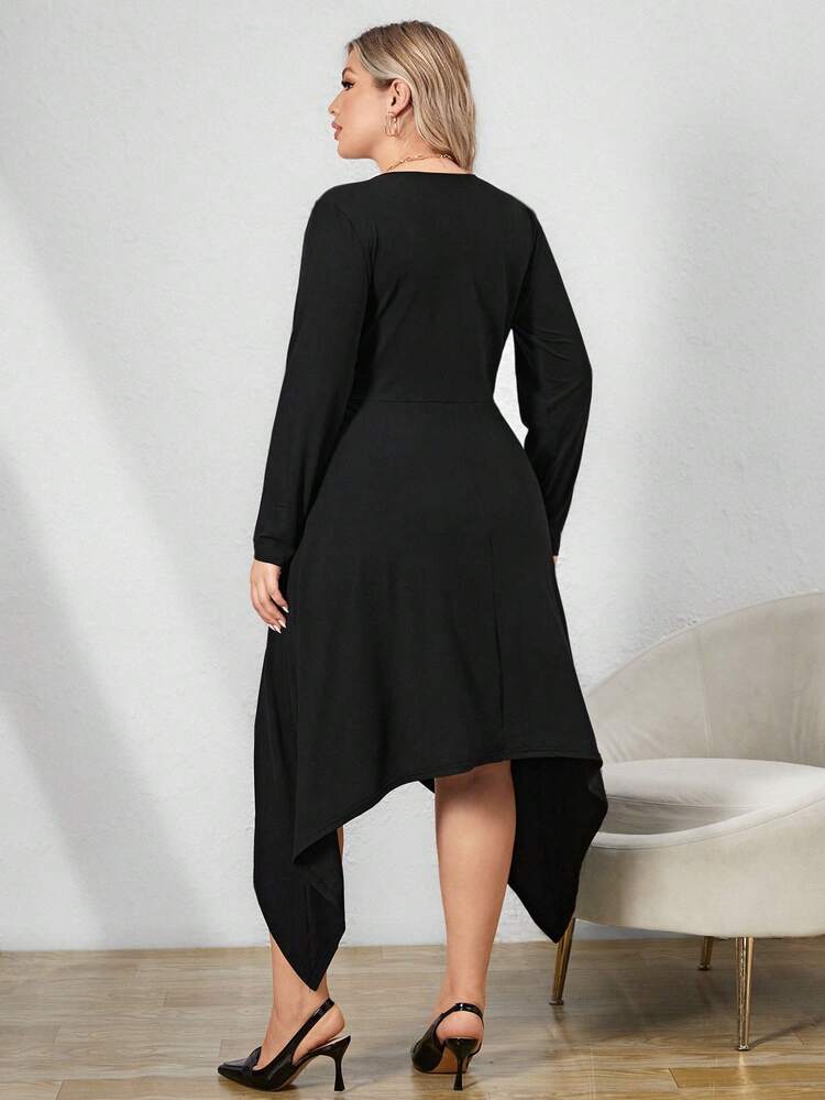 Plus Contrast Trim Asymmetrical Hem Dress